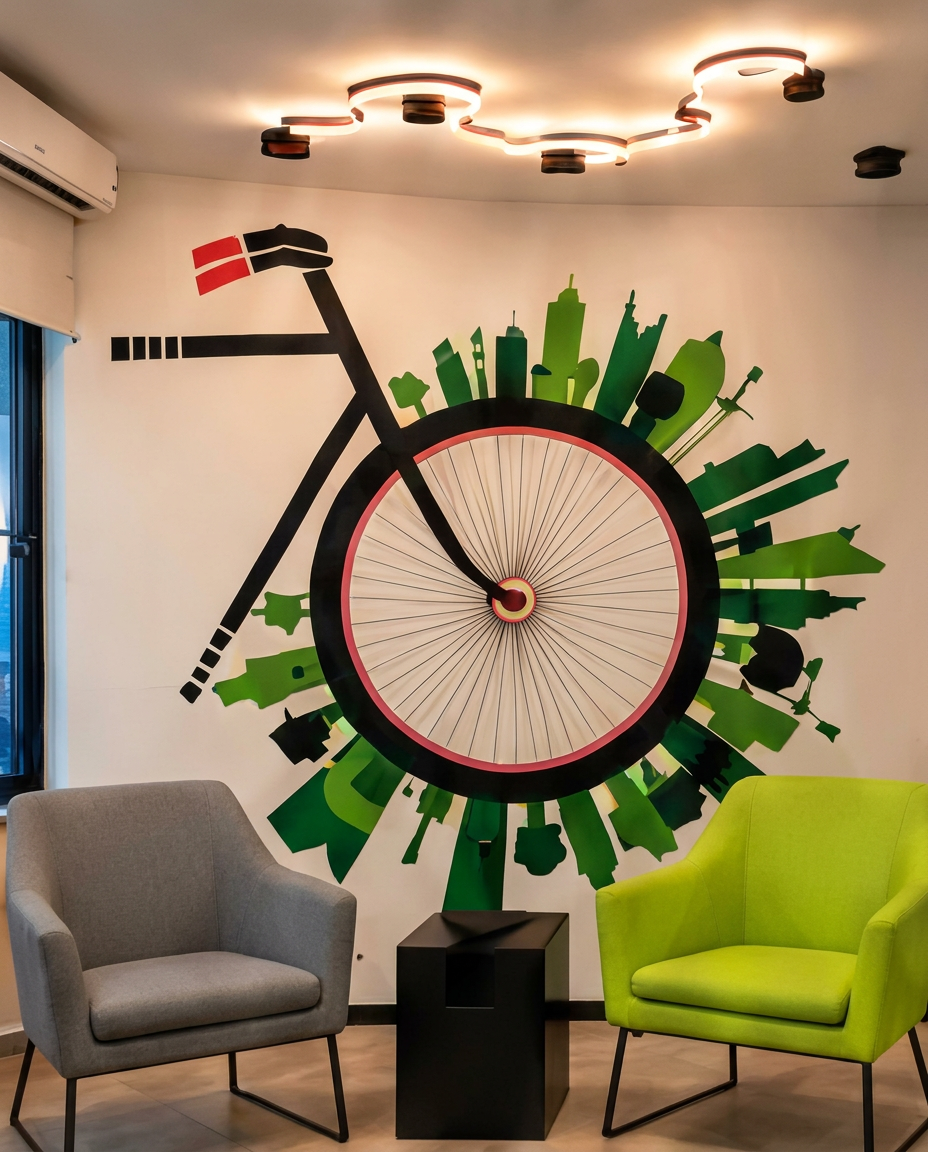 Fresque vélo végétal dans un salon de bureau