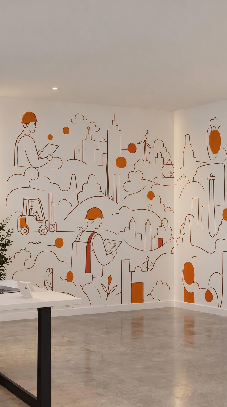 Fresque de ville au trait noir et orange